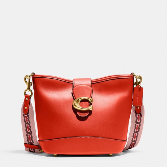 ❤️TALI BUCKET COACH LEATHER BAG❤️ RED/ORANGE - Picture 2 of 7